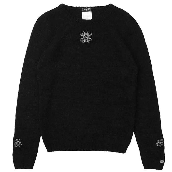 【希少・美品】CHANEL シャネル カシミヤ × アルパカ ニット サイズ 38 レディース グリポア 08A P33487 2008年製 ココマーク チャーム トップス ブラック 黒 イタリア製