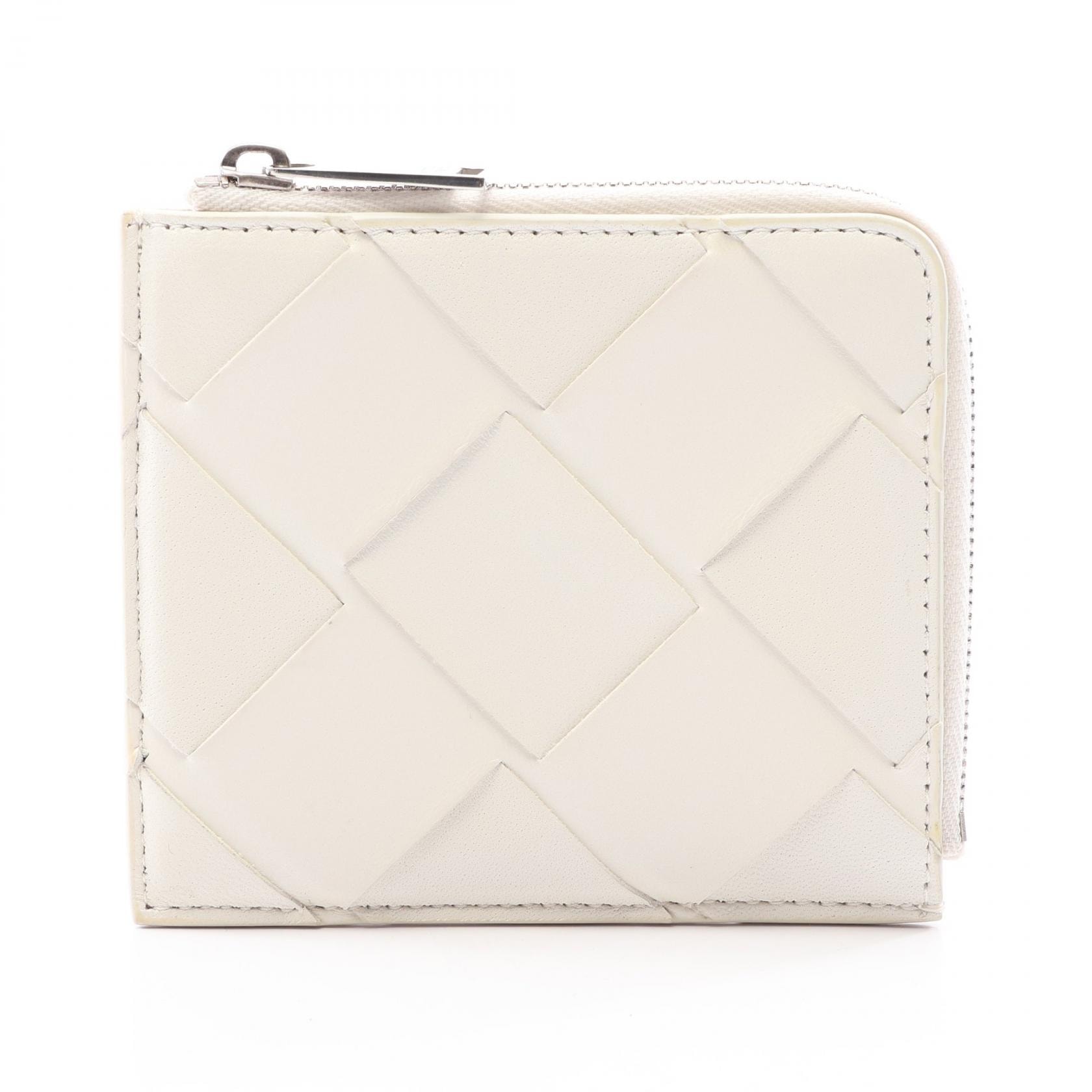 ボッテガヴェネタ BOTTEGA VENETA マキシイントレチャート コインケース 財布 レザー メンズ レディース ホワイト系 【中古】