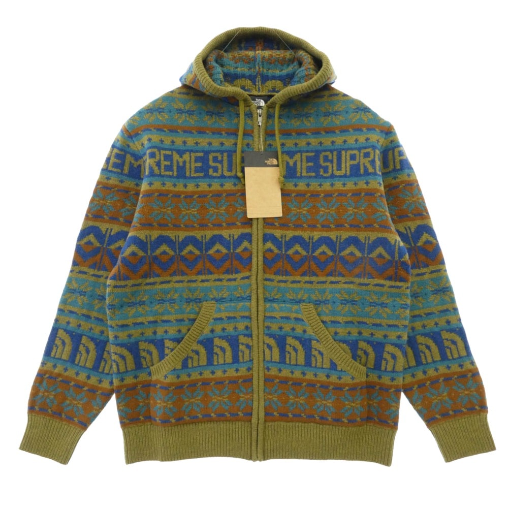 Supreme シュプリーム 22AW × THE NORTH FACE Zip Up Hooded Sweater ジップアップ フーデッド セーター ニット パーカー マルチカラー系 M【新古品】【未使用】【中古】