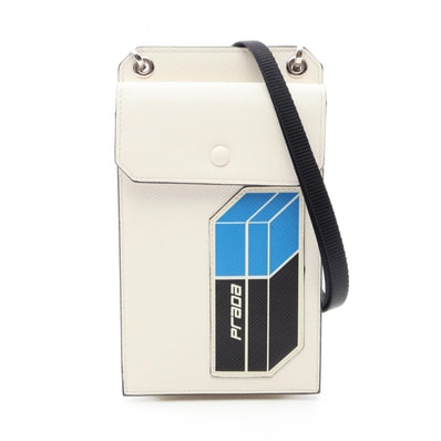 プラダ PRADA SAFFIANO PATCH スマートフォンケース ショルダーバッグ バッグ サフィアーノレザー レディース ホワイト系 / ブルー系 / ブラック系 2ZH068 【中古】