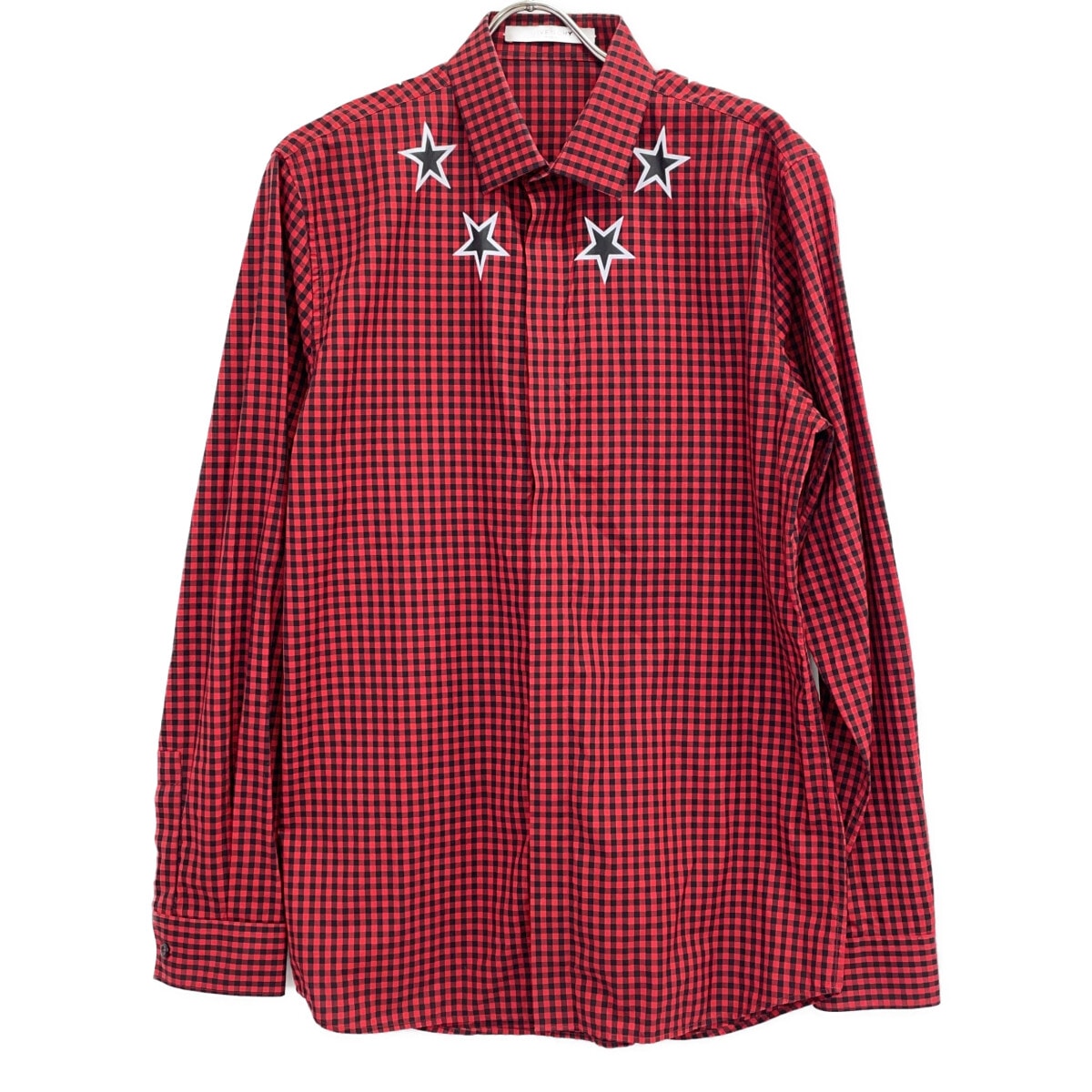 ジバンシィ 17S 6002 414 レッド ギンガムチェック スタープリント ロングスリーブシャツ 41