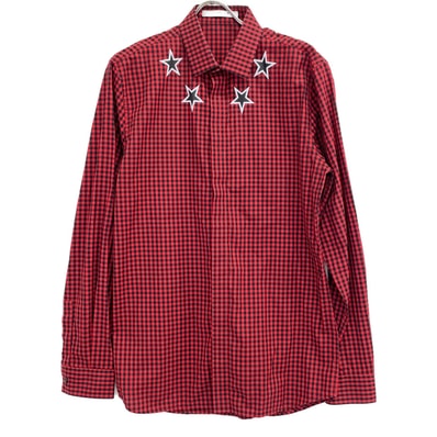 ジバンシィ 17S 6002 414 レッド ギンガムチェック スタープリント ロングスリーブシャツ 41