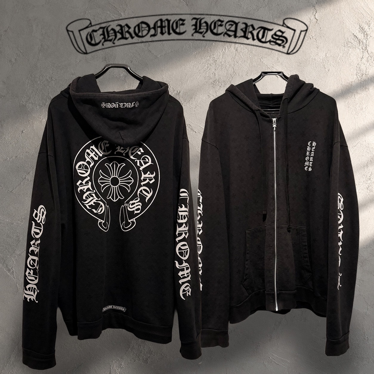 Chrome Hearts Vertical Horseshoe Print Hoodie "Black"