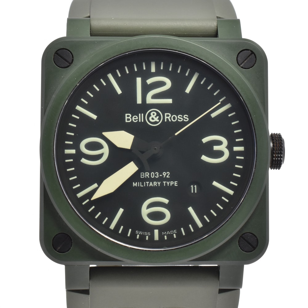 ベル&ロス Bell&Ross BR03-92-CK ミリタリー セラミック グリーン 自動巻き メンズ 美品 D#147057 腕時計