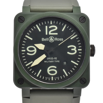 ベル&ロス Bell&Ross BR03-92-CK ミリタリー セラミック グリーン 自動巻き メンズ 美品 D#147057 腕時計