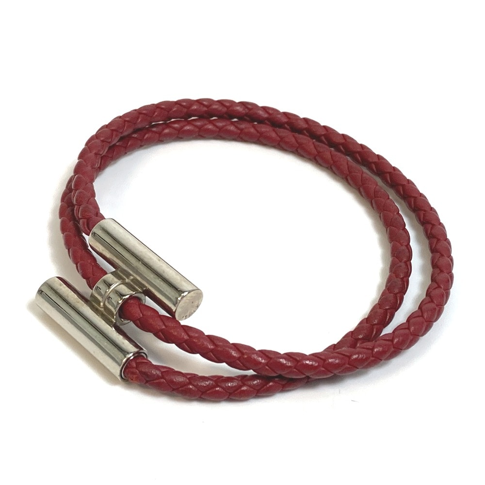 エルメス HERMES トゥル二 トレッセ H金具 編み込み アクセサリー ブレスレット レザー レッドブラウン