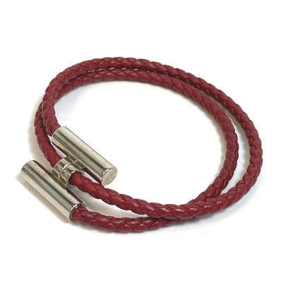 エルメス HERMES トゥル二 トレッセ H金具 編み込み アクセサリー ブレスレット レザー レッドブラウン