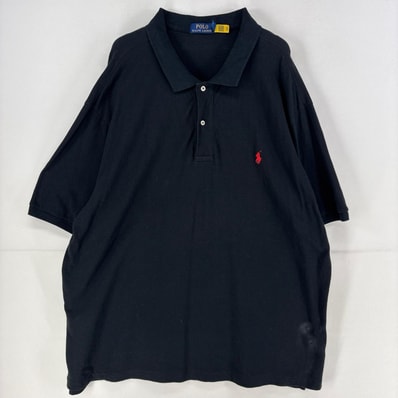 古着 ポロ・ラルフローレン POLO RALPH LAUREN ポロシャツ ワンポイント ロゴ 刺繍 半袖 大きいサイズ 鹿子 3XL ブラック メンズ