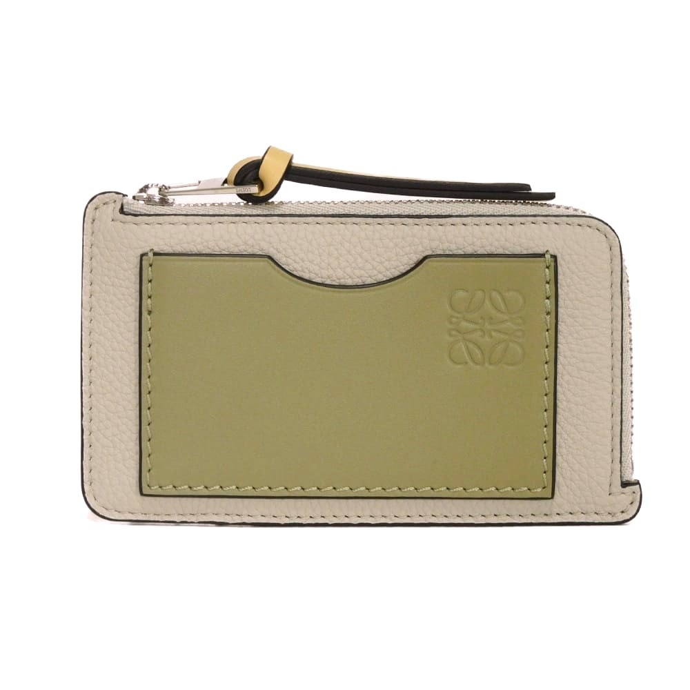 LOEWE ロエベ コイン カードホルダー 現行 カーフ ユーカリ バイカラー L字ファスナー フラグメントケース 小銭入れ 財布 カードケース 未使用 アナグラム シェルグレー コインケース C660Z40X07 5666