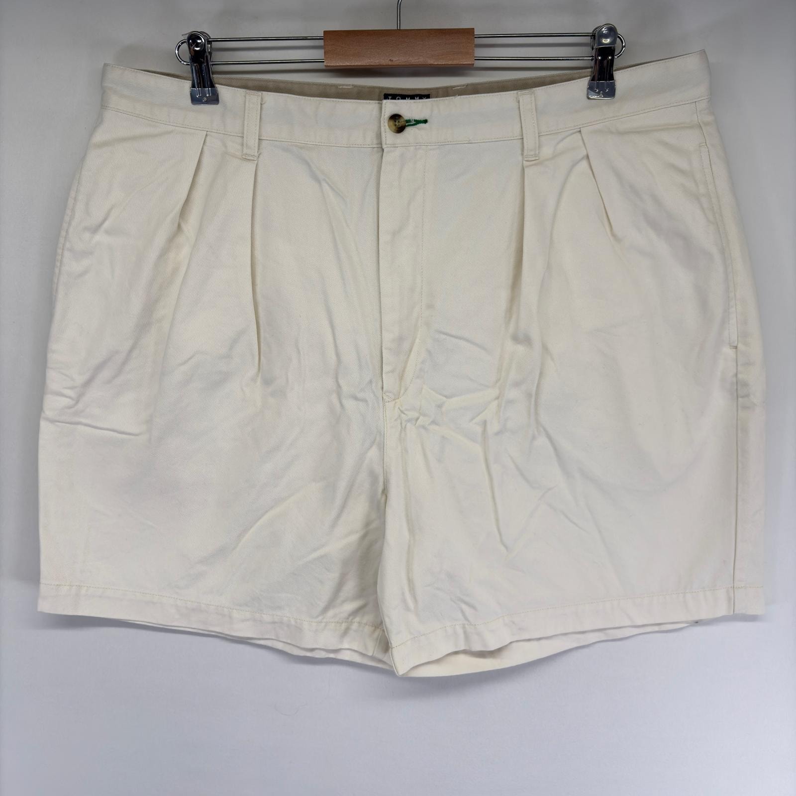 古着 90's/90年代 トミーヒルフィガー TOMMY HILFIGER パンツ チノ ハーフ ショート ワンポイントロゴ ジップ w40  ホワイト系 メンズ