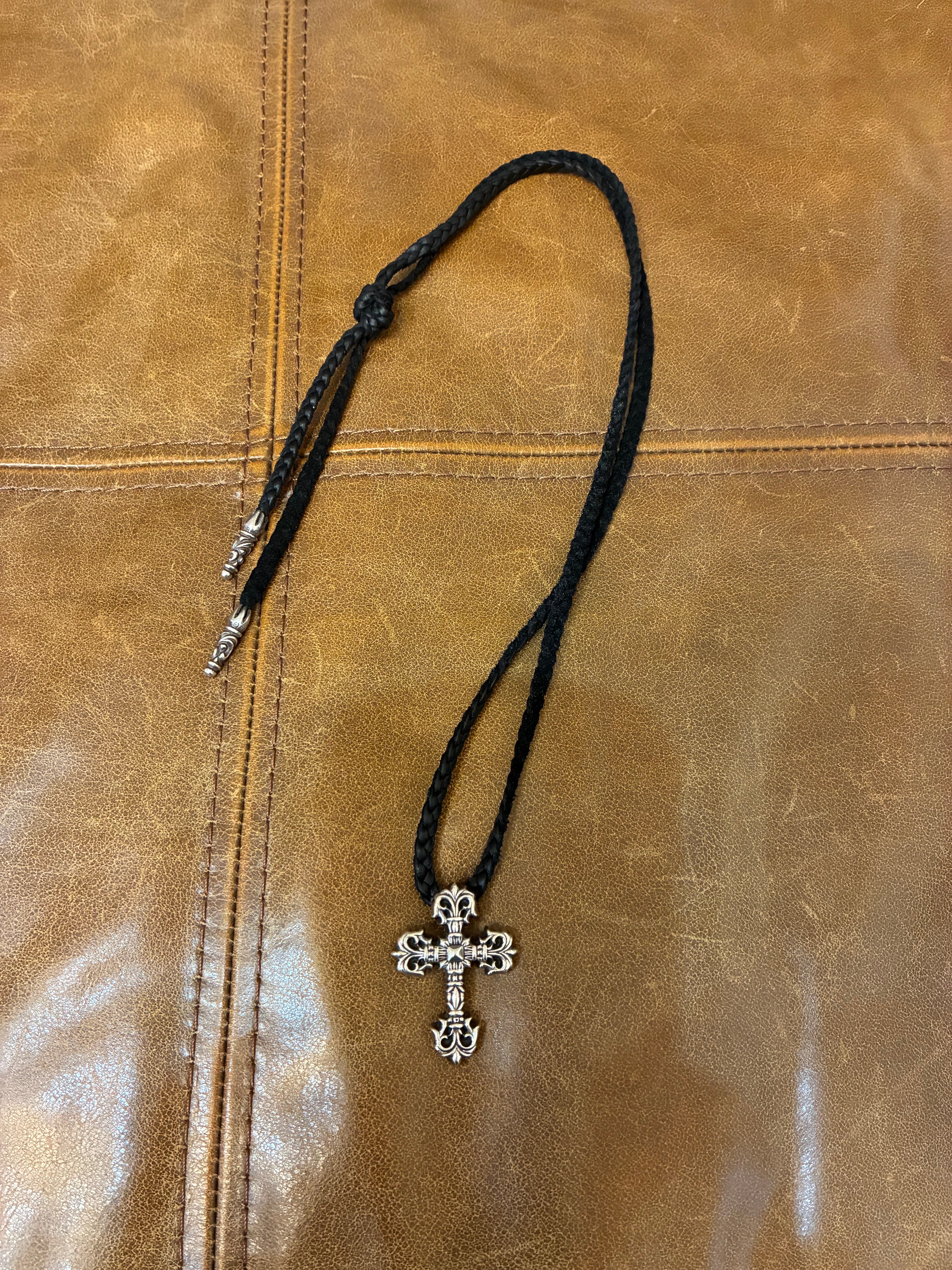Chrome Hearts Philigrey Cross XS Leather Blade Necklace "Silver/Black"