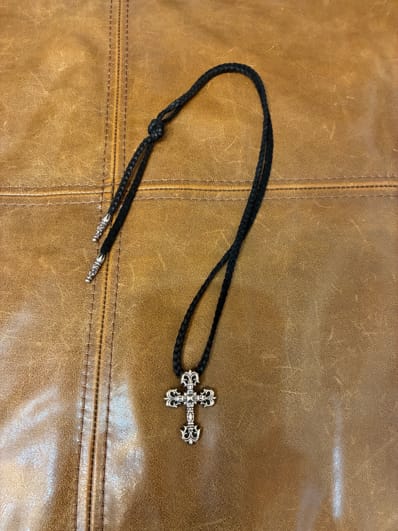 Chrome Hearts Philigrey Cross XS Leather Blade Necklace "Silver/Black"