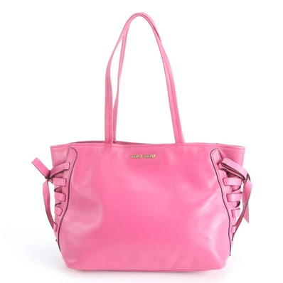 ■美品 ミュウミュウ サイドリボントート バッグ レザー