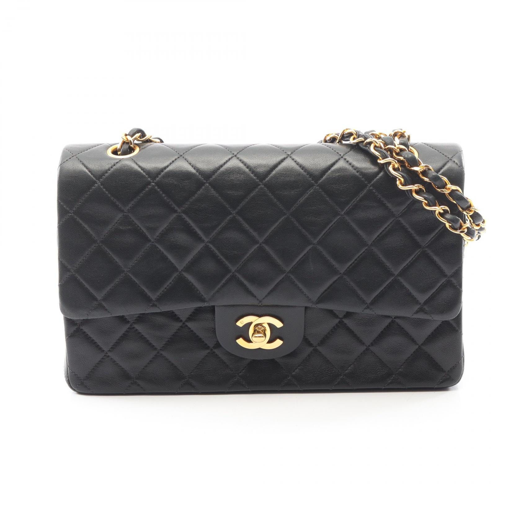シャネル CHANEL マトラッセ Wフラップ ショルダーバッグ バッグ ラムスキン(羊革) レディース ブラック系 【中古】