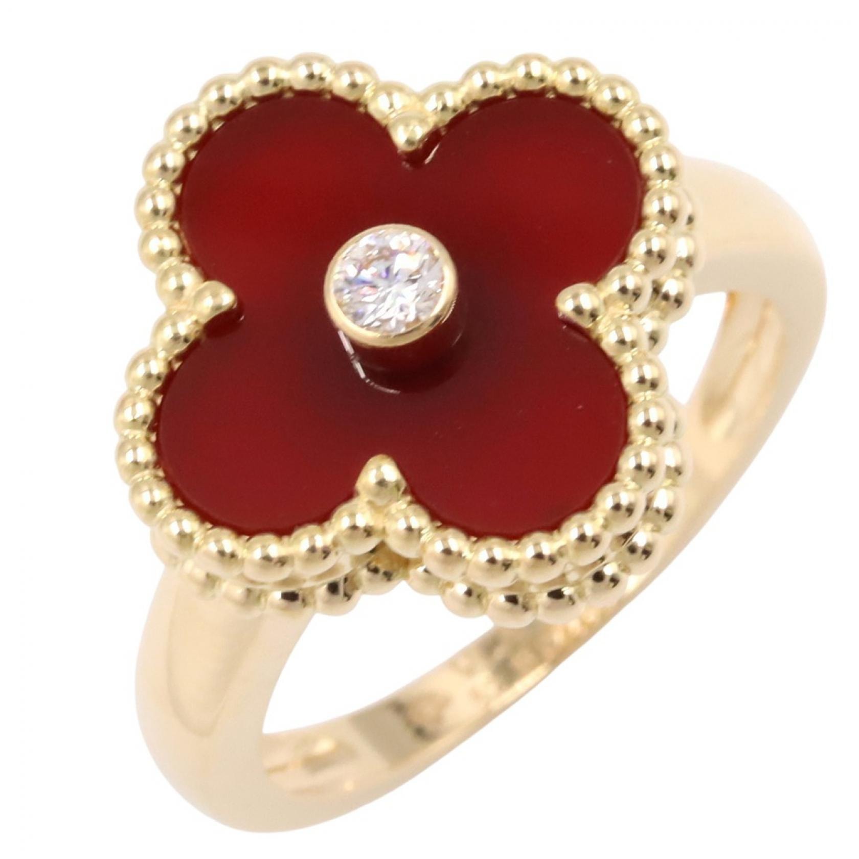 ヴァンクリーフ&アーペル Van Cleef & Arpels ヴィンテージアルハンブラ カーネリアン 1Pダイヤ リング リング・指輪 ジュエリー K18(イエローゴールド) ダイヤモンド カーネリアン レディース ゴールド系 /