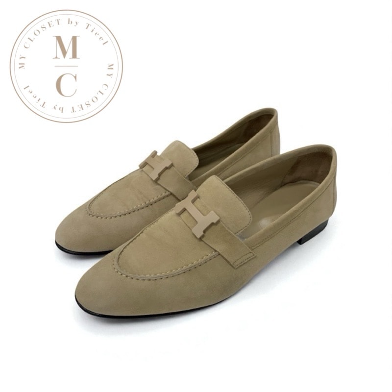 エルメス HERMES パリ ローファー 革靴 靴 シューズ スエード ベージュ H金具 モカシン