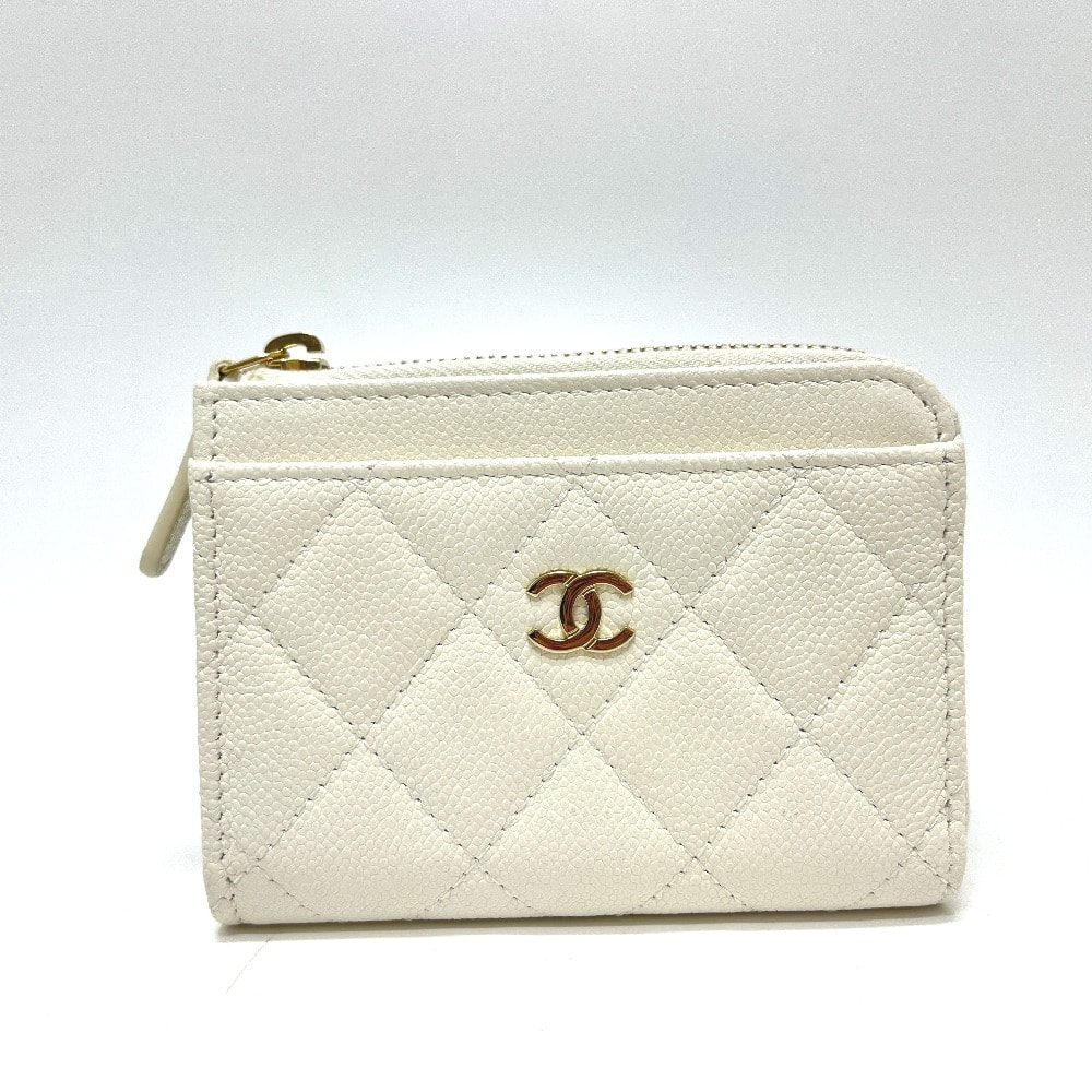 シャネル CHANEL ココマーク フラグメントケース AP4893 マトラッセ カードケース ミニ財布 財布 ウォレット コインケース キャビアスキン ホワイト 未使用
