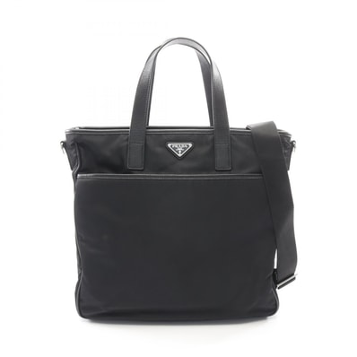 プラダ PRADA TESSUTO+SAFFIANO 2WAY ビジネスバッグ バッグ ナイロン サフィアーノレザー メンズ ブラック系 2VG033 【中古】