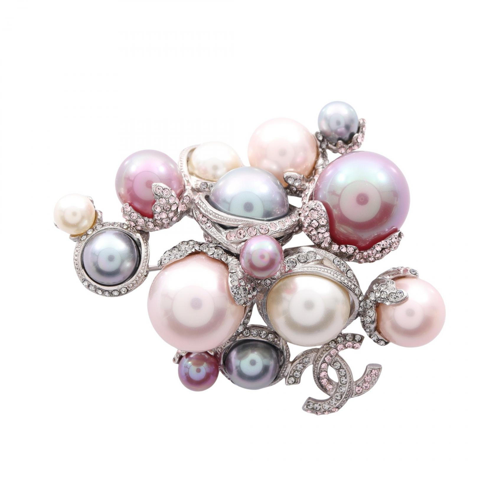 シャネル CHANEL ココマーク 13P ブローチ アクセサリー ステンレススチール フェイクパール / ラインストーン レディース シルバー系 / ブルー系 / ピンク系 【中古】