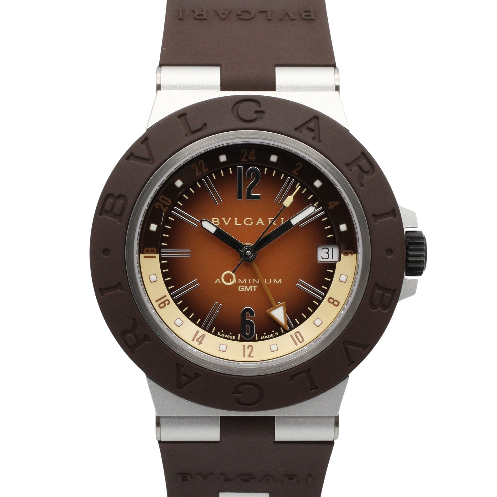 ブルガリ BVLGARI アルミニウム GMT 腕時計 時計 ラバーベルト アルミニウム メンズ ブラウン系 BB40ATGMT 【中古】