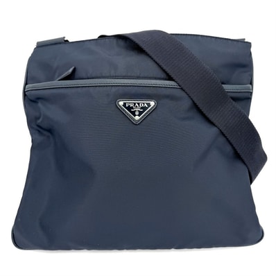PRADA プラダ ショルダーバッグ トライアングルロゴ 肩掛け 斜め掛け メンズ レディース 2VH797 ナイロン ネイビー 紺 シルバー金具 ユニセックス【中古品】