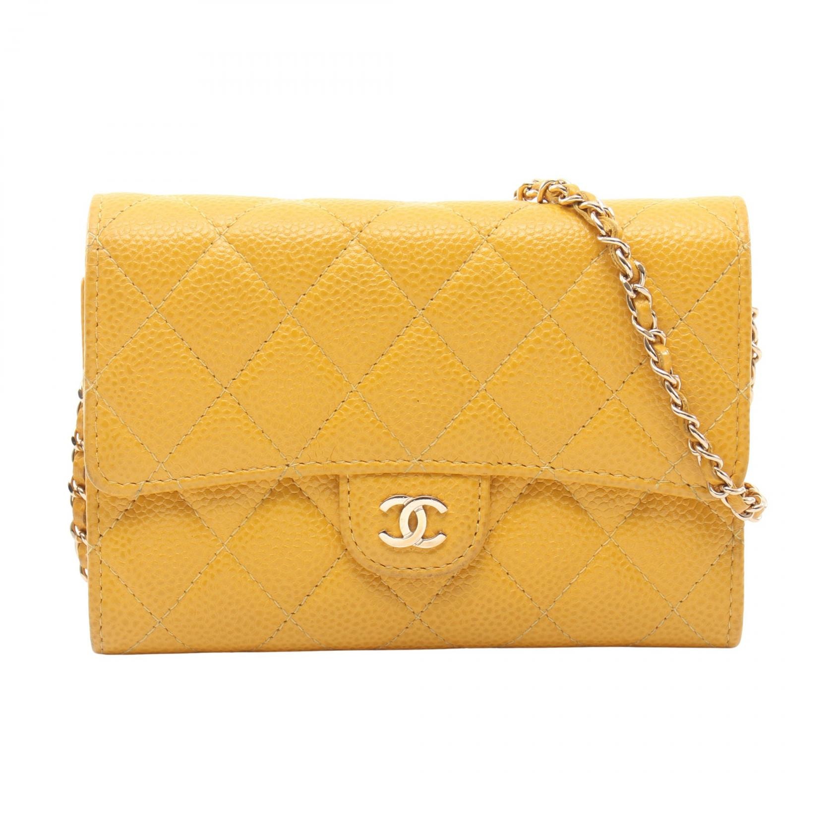 シャネル CHANEL マトラッセ ミニ ショルダーバッグ バッグ キャビアスキン(グレインドカーフ) レディース イエロー系 【中古】