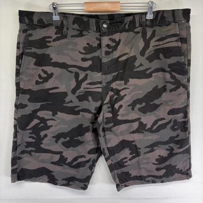 古着 ディッキーズ Dickies パンツ チノ ハーフ ショート ワンポイントロゴ ジップ ブラック系 カモフラージュ(迷彩) メンズ