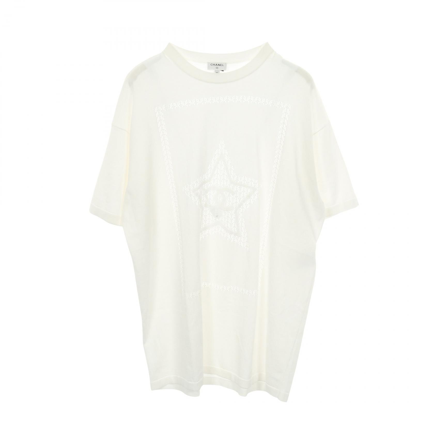シャネル CHANEL スター ココマーク オーバーサイズ 半袖Tシャツ 衣料品 トップス コットン レディース ホワイト系 P76443K10987 【中古】