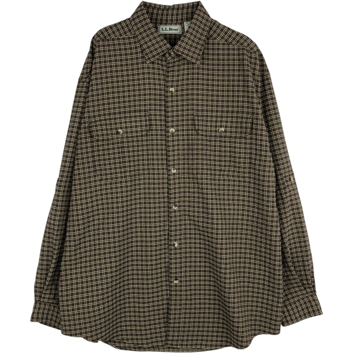 古着 ~90年代 エルエルビーン L.L.Bean チェック柄 シアサッカー 長袖 ポリシャツ ロールアップシャツ メンズL相当 ヴィンテージ/eaa643025