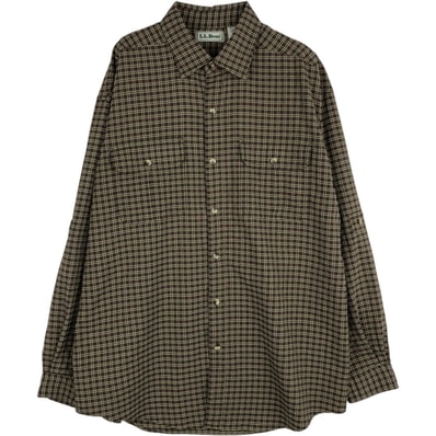 古着 ~90年代 エルエルビーン L.L.Bean チェック柄 シアサッカー 長袖 ポリシャツ ロールアップシャツ メンズL相当 ヴィンテージ/eaa643025