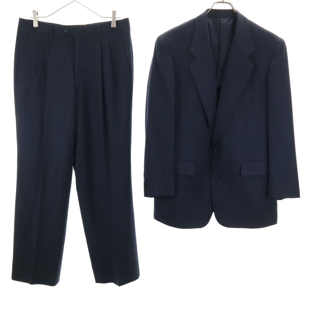 LANVIN ランバン 90s ウール オールド スーツ 上下セットアップ R48-45 ネイビー系