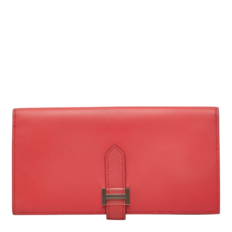 エルメス ベアン スフレ 長財布 □Q刻印 2013年 ピンク系 シルバー金具 レザー レディース HERMES 中古