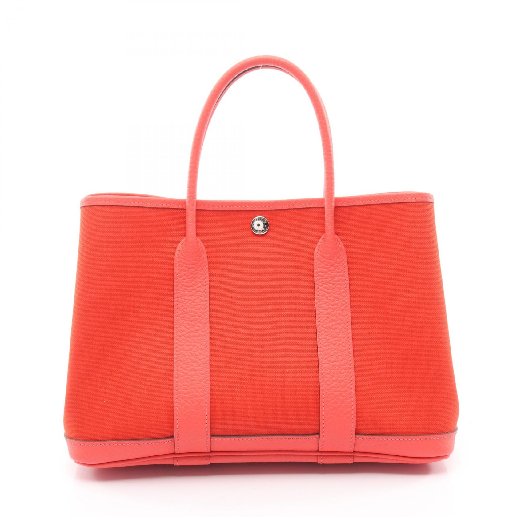 エルメス HERMES ガーデンパーティTPM ルージュピヴォワンヌ ローズテキサス トートバッグ バッグ レザー キャンバス トワルミリタリー / ネゴンダ トワルミリタリー ピンク Y刻印(2020年製造) レディース レッド系 / ピンク系 【中古】