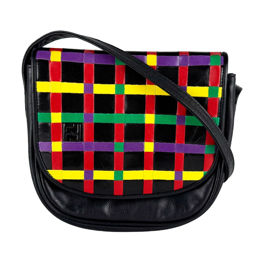 フェンディ FENDI ショルダーバッグ レザー ブラック/マルチカラー ゴールド レディース【中古】 z10856