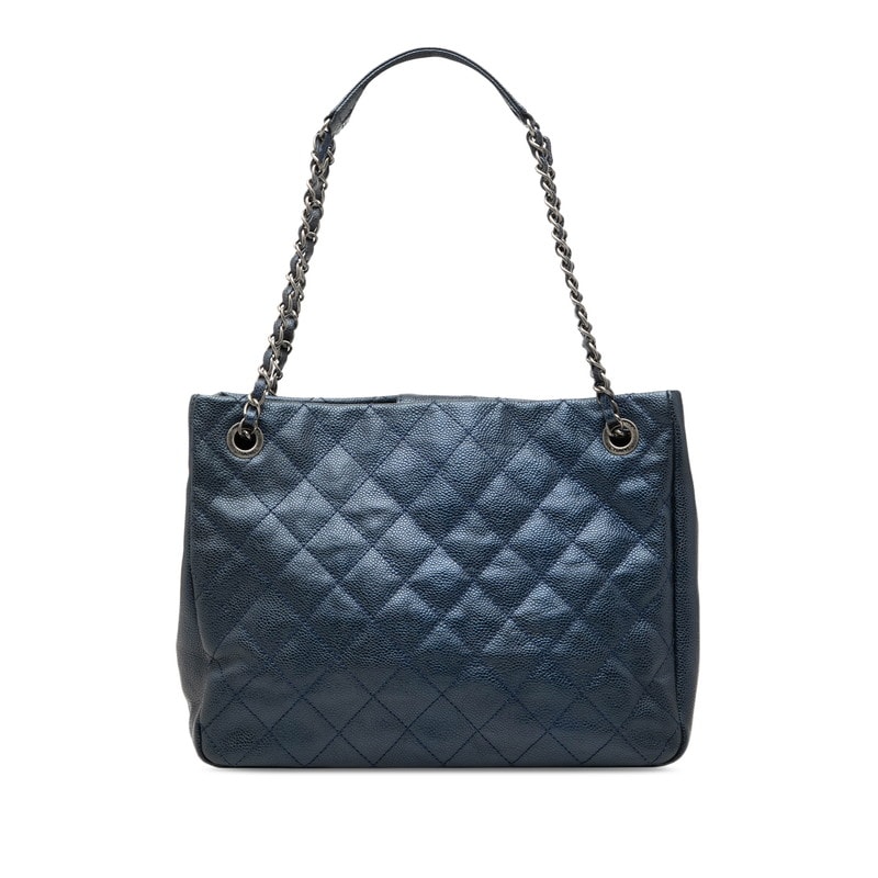 シャネル マトラッセ トートバッグ ブルー キャビアスキン レディース CHANEL 【中古】