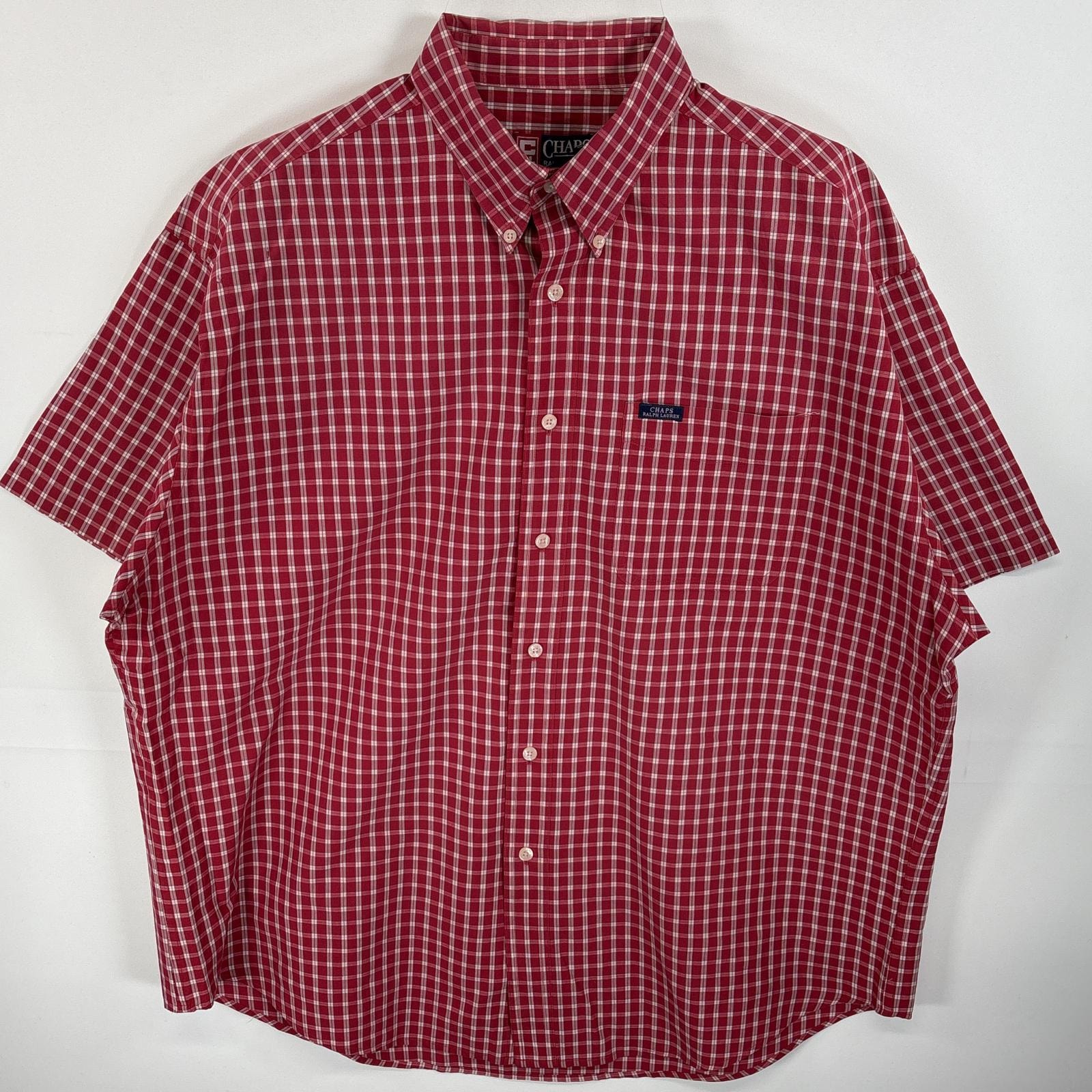 古着 90's/90年代 チャップスラルフローレン CHAPS RALPHLAUREN 半袖シャツ ワンポイント ロゴ 胸ポケ 大きいサイズ XL  レッド系 チェック メンズ