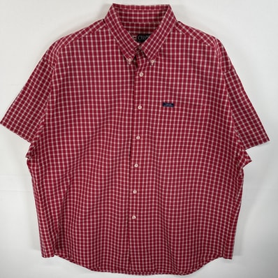 古着 90's/90年代 チャップスラルフローレン CHAPS RALPHLAUREN 半袖シャツ ワンポイント ロゴ 胸ポケ 大きいサイズ XL レッド系 チェック メンズ