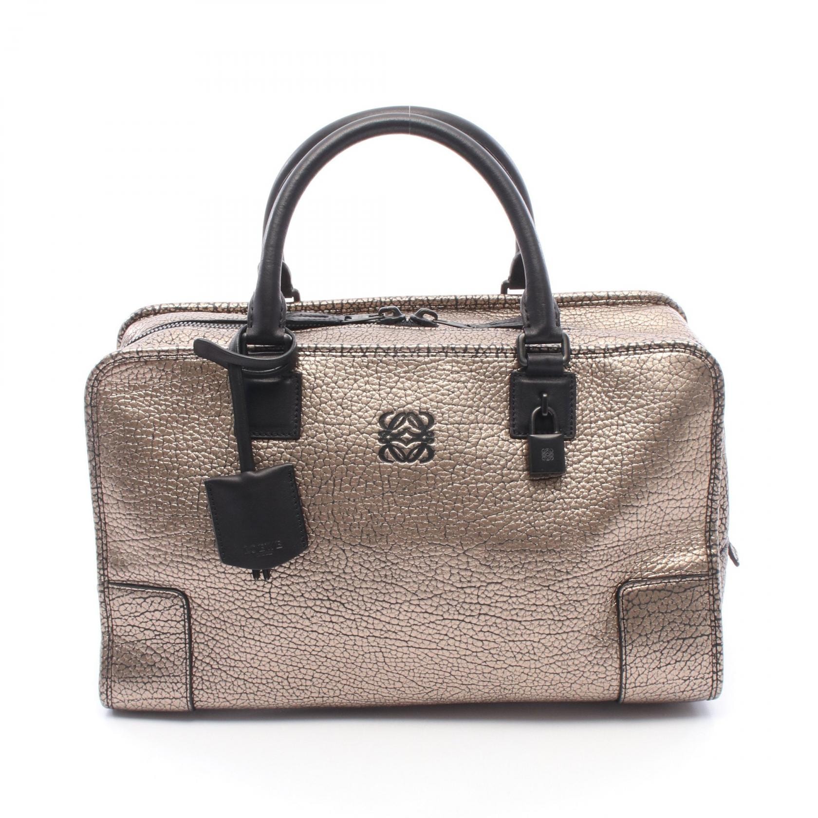 ロエベ LOEWE アマソナ36 メタリック ハンドバッグ バッグ レザー レディース ゴールド系 【中古】