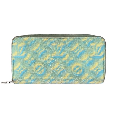 LOUIS VUITTON ルイヴィトン モノグラム アンプラント サマー スターダスト ブルー イエロー シルバー金具 レザー 長財布 ラウンドファスナー 604100 【中古】