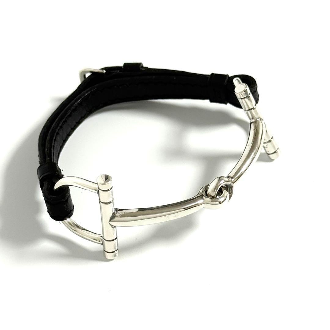 【男女兼用・16cm】エルメス ホースビッド ブレスレット シルバー レザー 黒