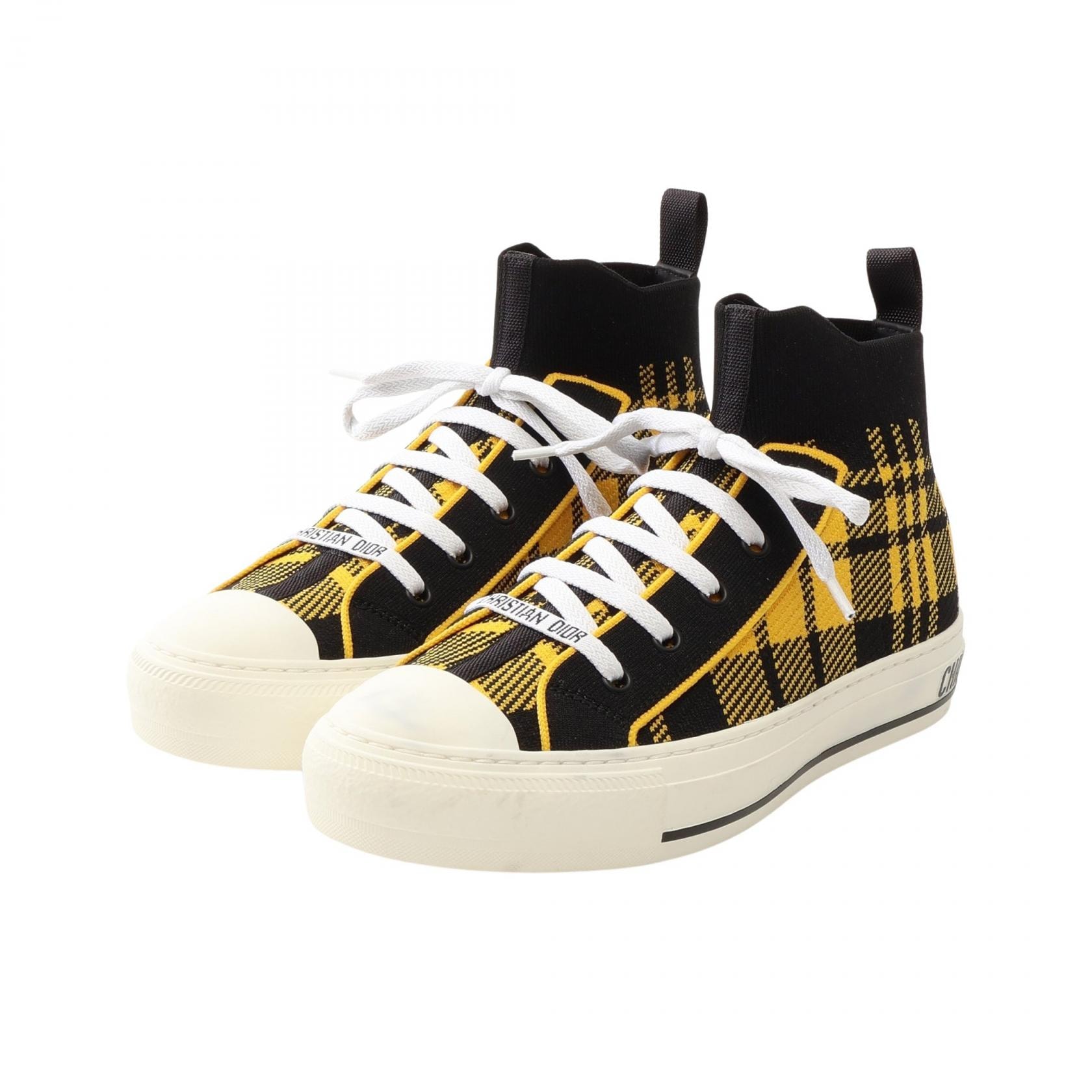ディオール Dior WALK'N'DIOR ハイトップ チェック スニーカー 靴 ファブリック レディース イエロー系 / ブラック系 KCK341TKT 【中古】
