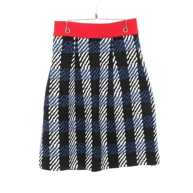 マルニ MARNI リブジャカード チェック ニット スカート 衣料品 ボトムス コットン ナイロン レディース ネイビー系 【中古】