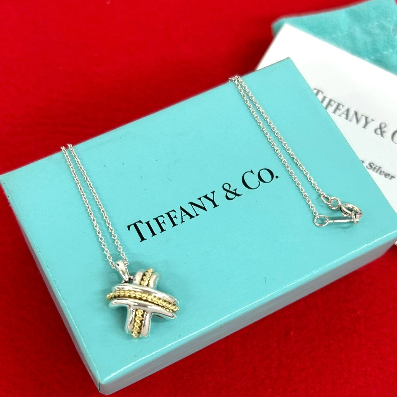 TIFFANY&Co. ティファニー シグネチャー クロス ネックレス シルバー925 K18イエローゴールド ネックレス シルバー
 23604
