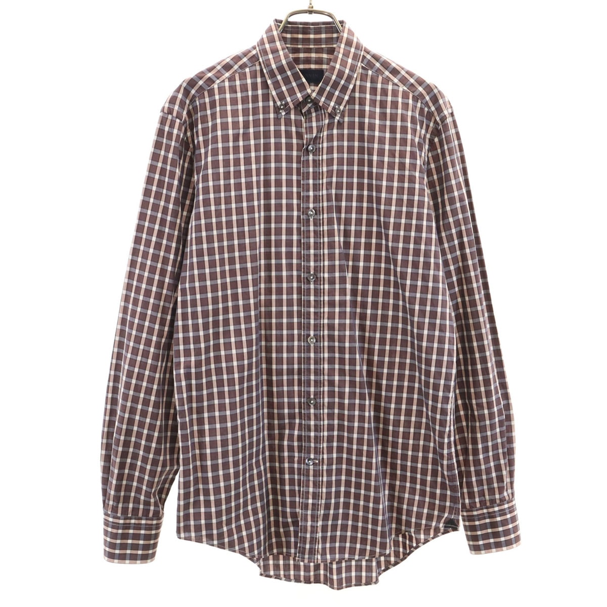 LANVIN ランバン イタリア製 チェック柄 長袖 ボタンダウンシャツ 38-15 バーガンディ系