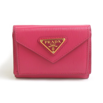 プラダ PRADA 三つ折り財布 レザー マゼン ゴールド レディース【中古】 e61865a