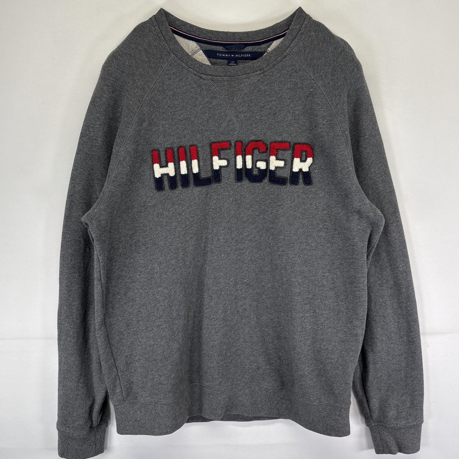 古着 トミーヒルフィガー TOMMY HILFIGER スウェット トレーナー クルーネック ラグラン ロゴワッペン 前V L グレー メンズ