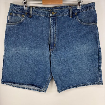 古着 カーハート Carhartt USA製 デニム パンツ ワンポイントロゴ ハーフ ショートパンツ ジッパーフライ w42 ブルー系 メンズ