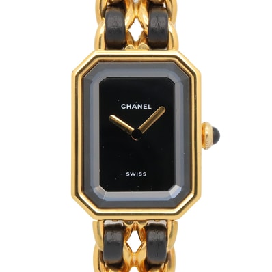 シャネル CHANEL プルミエール L 腕時計 時計 GP(ゴールドメッキ) レザー レディース ブラック系 H0001 【中古】