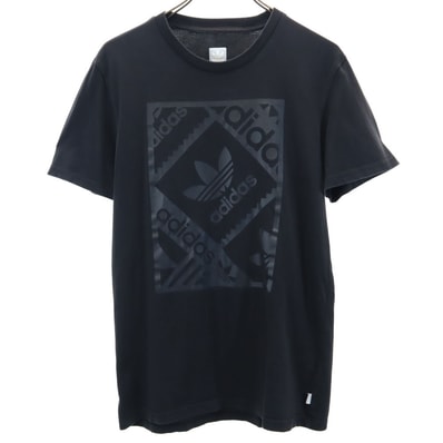 adidas アディダス トレフォイルロゴプリント 半袖 Tシャツ M 黒