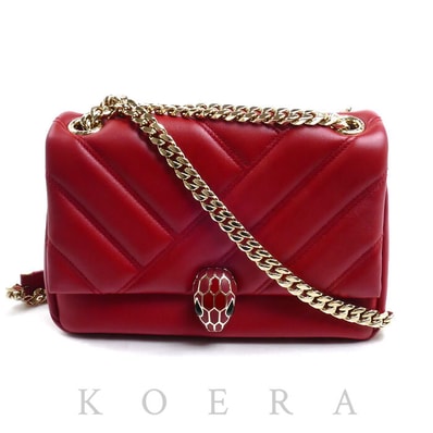 BVLGARI ブルガリ セルペンティ カボション チェーンショルダー ショルダーバッグ レッド カーマインジャスパー 288718 レディース【中古】【美品】